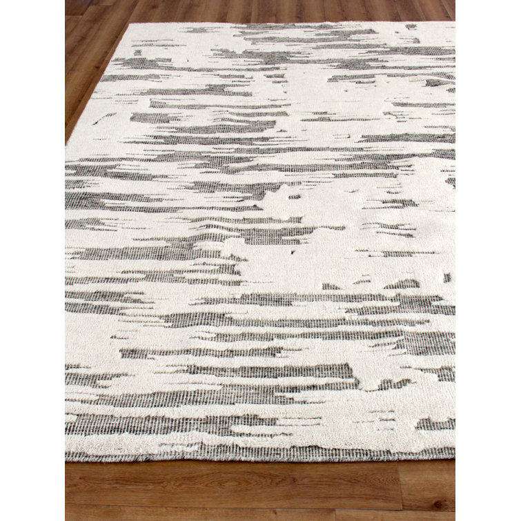 Ivory and Charcoal Abstract Wool Hand-Knotted 10' x 14' Rug