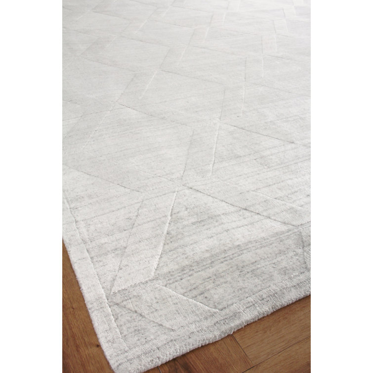 Ivory Geometric Wool Viscose 8' x 10' Hand Woven Rug
