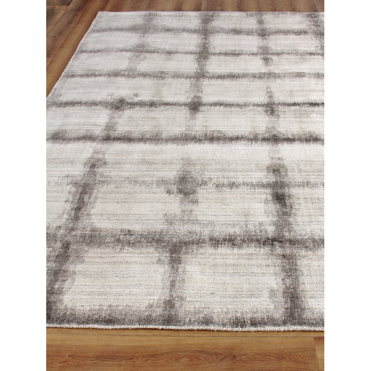 Handmade Geometric Gray and Beige Wool Viscose Rug, 8' x 10'