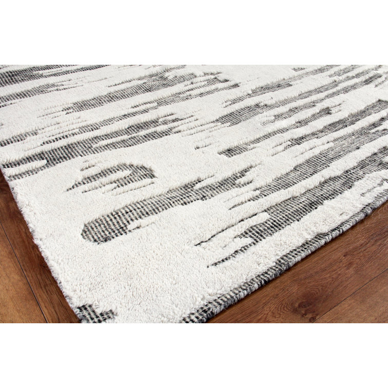 Calibre Ivory/Charcoal 9' x 12' Hand-Knotted Wool Abstract Rug