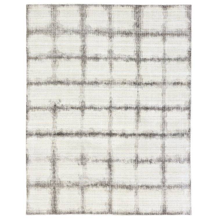 Handmade Geometric Gray and Beige Wool Viscose Rug, 8' x 10'