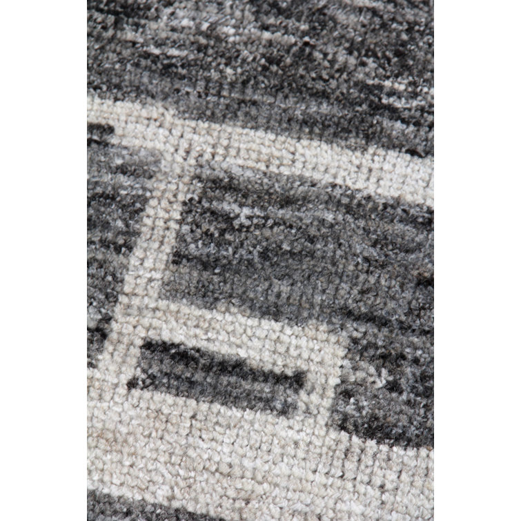 Ivory and Charcoal Geometric Hand-Knotted Wool Rug, 9' x 12'