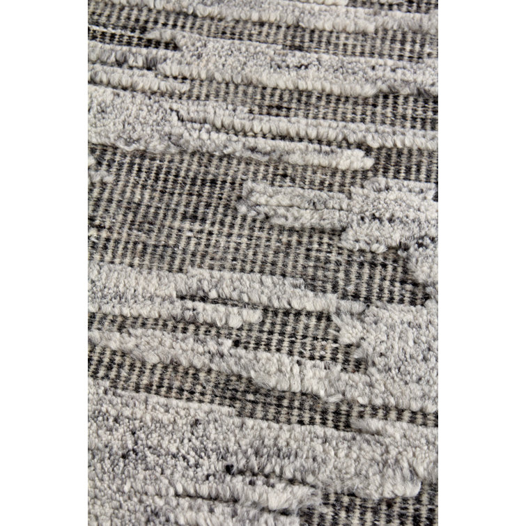 Hand-Knotted Silver and Charcoal Wool Rectangular Area Rug