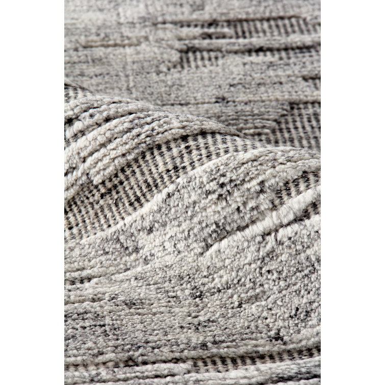 Hand-Knotted Silver and Charcoal Wool Rectangular Area Rug