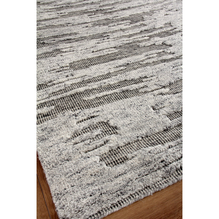 Hand-Knotted Silver and Charcoal Wool Rectangular Area Rug