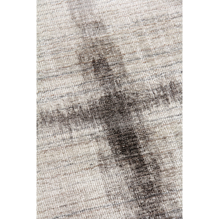 Handmade Geometric Gray and Beige Wool Viscose Rug, 8' x 10'