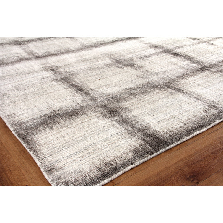 Handmade Geometric Gray and Beige Wool Viscose Rug, 8' x 10'