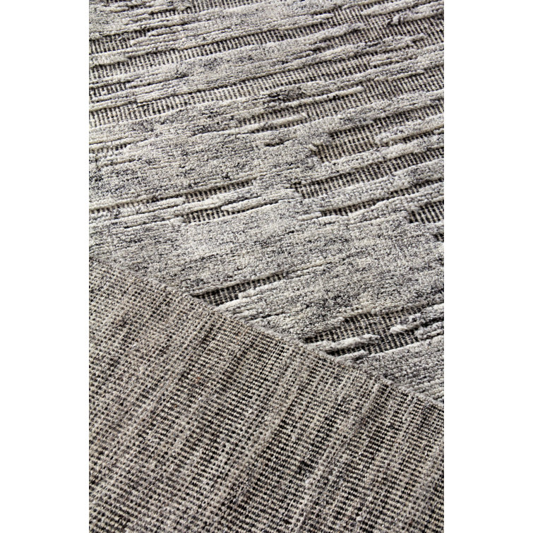 Hand-Knotted Silver and Charcoal Wool Rectangular Area Rug