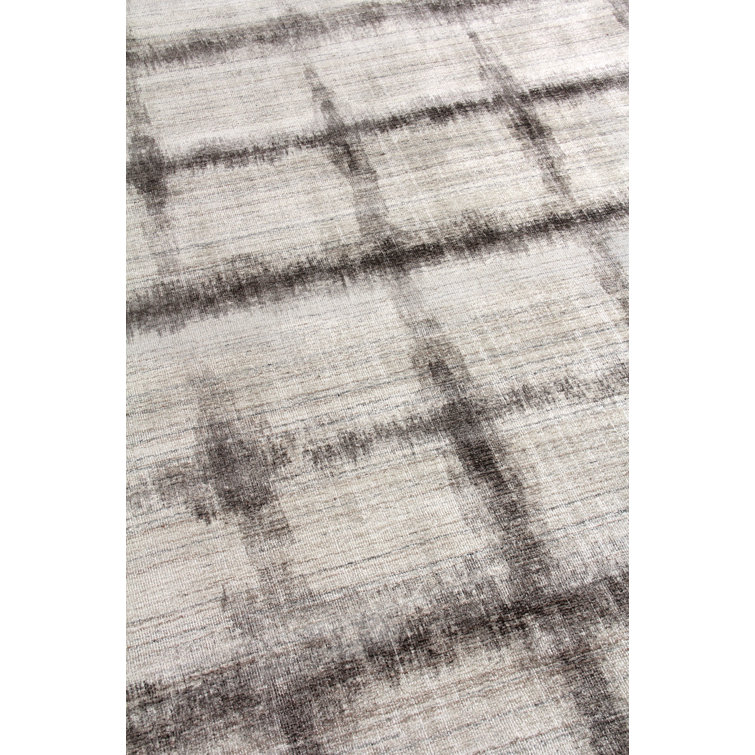 Handmade Geometric Gray and Beige Wool Viscose Rug, 8' x 10'