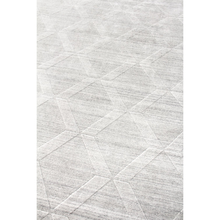 Ivory Geometric Wool Viscose 8' x 10' Hand Woven Rug
