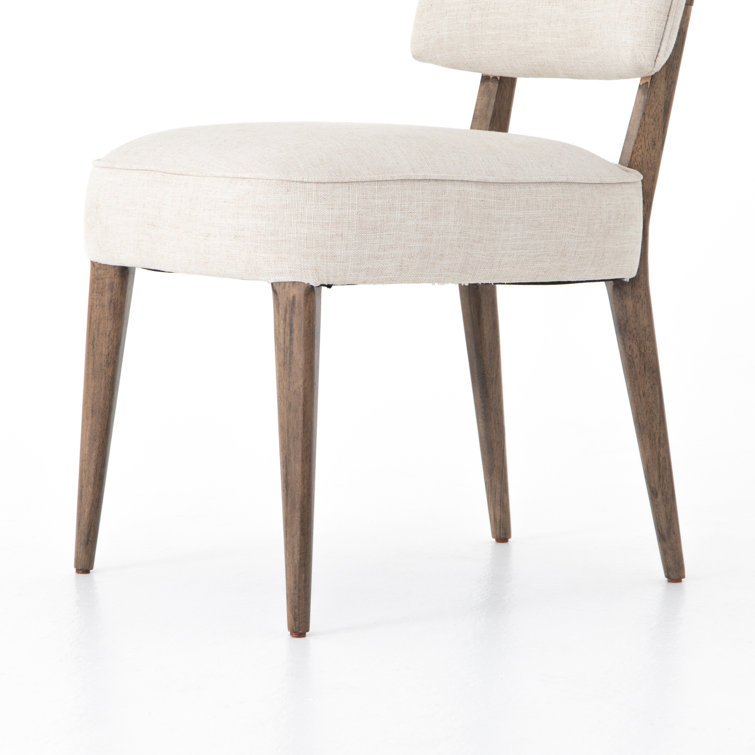 Cambric Ivory Upholstered Linen Side Chair with Wood Legs