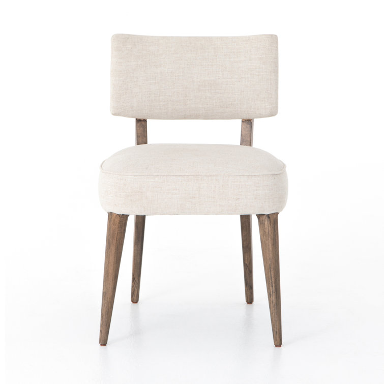 Cambric Ivory Upholstered Linen Side Chair with Wood Legs