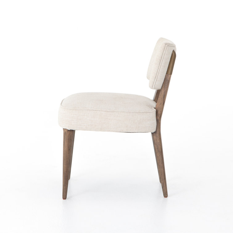 Cambric Ivory Upholstered Linen Side Chair with Wood Legs