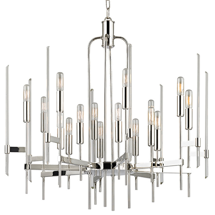 Polished Nickel 16-Light Crystal Chandelier with Glass Shades