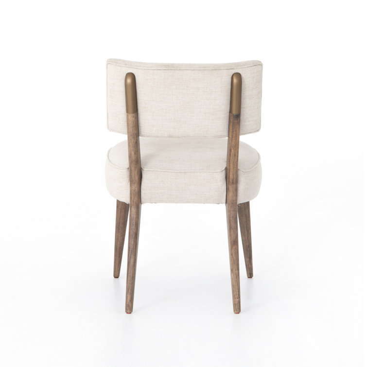 Cambric Ivory Upholstered Linen Side Chair with Wood Legs