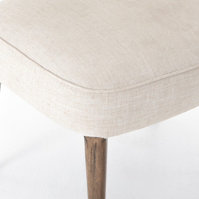 Cambric Ivory Upholstered Linen Side Chair with Wood Legs