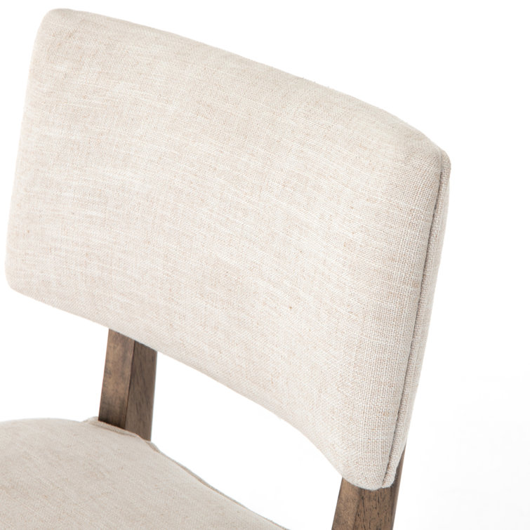 Cambric Ivory Upholstered Linen Side Chair with Wood Legs