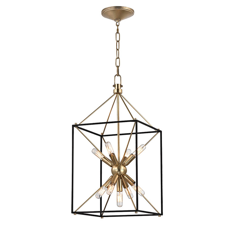 Astralis 9-Light Aged Brass Starburst Chandelier with Crystal Accents