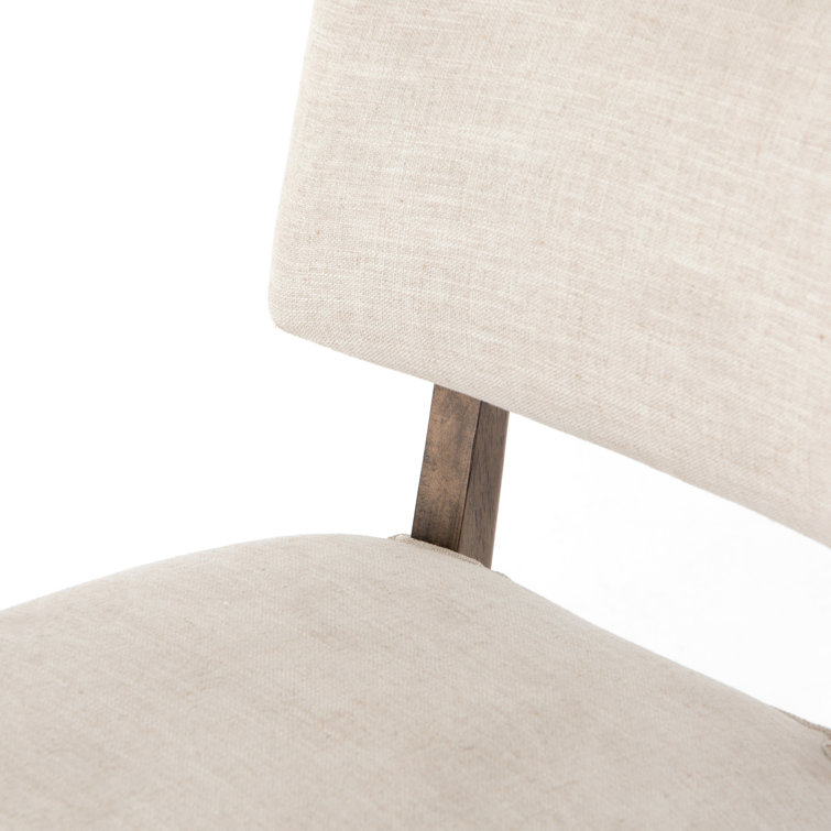 Cambric Ivory Upholstered Linen Side Chair with Wood Legs