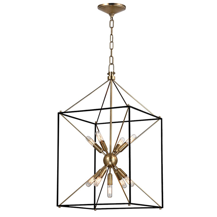 Astralis 9-Light Aged Brass Starburst Chandelier with Crystal Accents