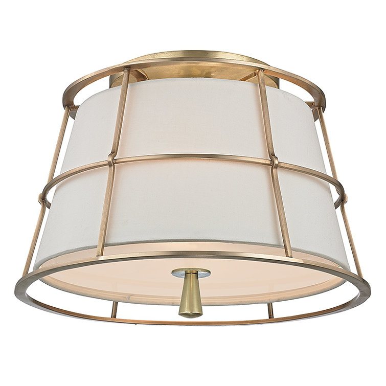 Aged Brass and Linen 2-Light Semi Flush Mount