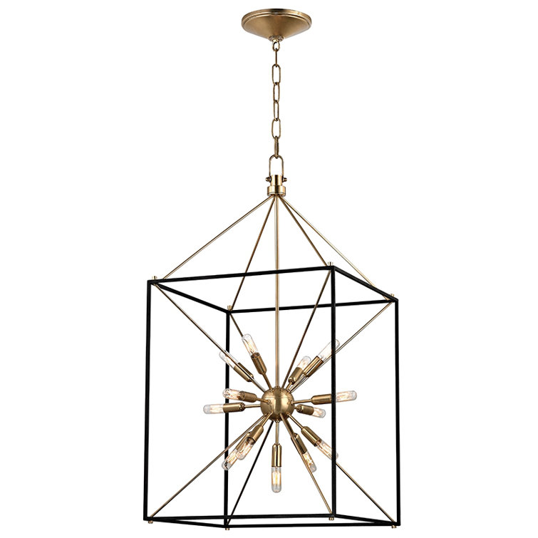 Aged Brass 13-Light Sputnik Chandelier with Black Frame