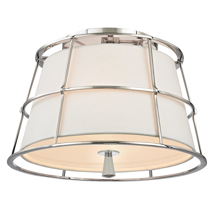 Polished Nickel and Ivory Drum Flush Mount Light