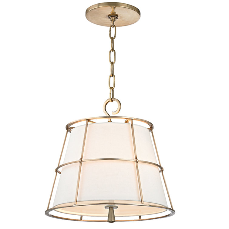 Savona Aged Brass 2-Light Pendant with Linen Shade