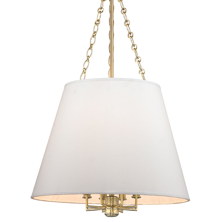 Burdett Aged Brass 8-Light Drum Pendant with White Faux Silk Shade