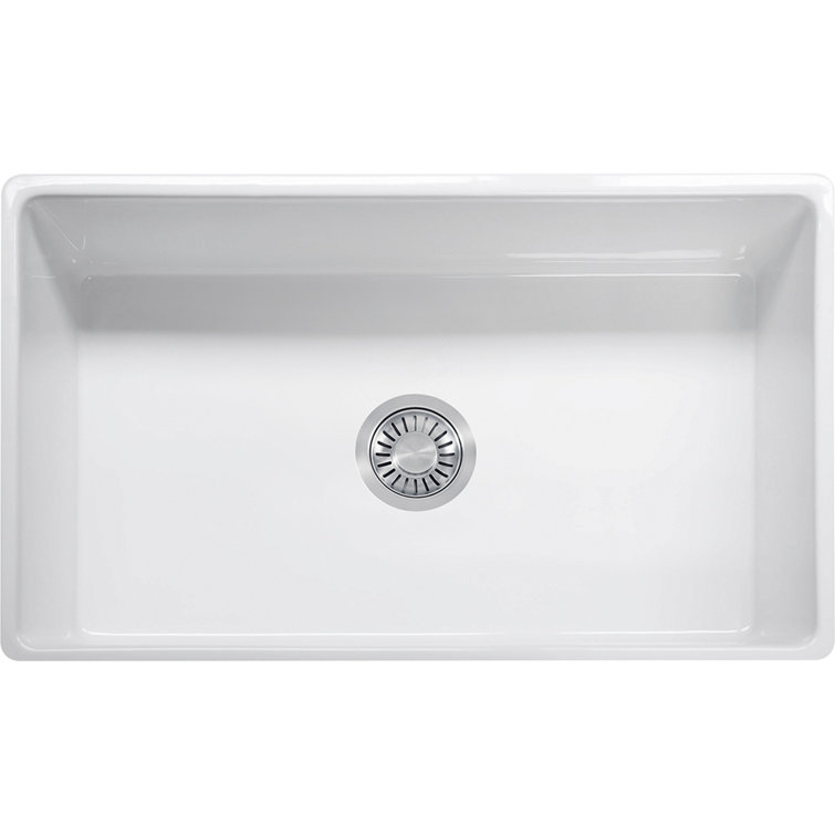 White Fireclay 33" Single Bowl Farmhouse Apron Sink