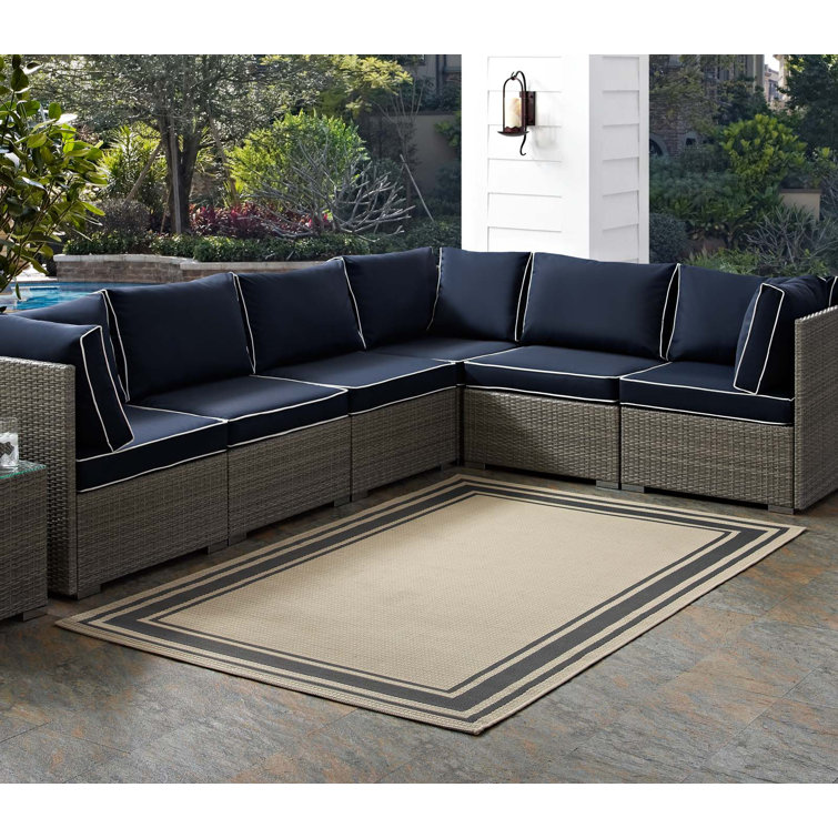 Elegant Gray and Beige Synthetic 8' x 10' Indoor/Outdoor Area Rug