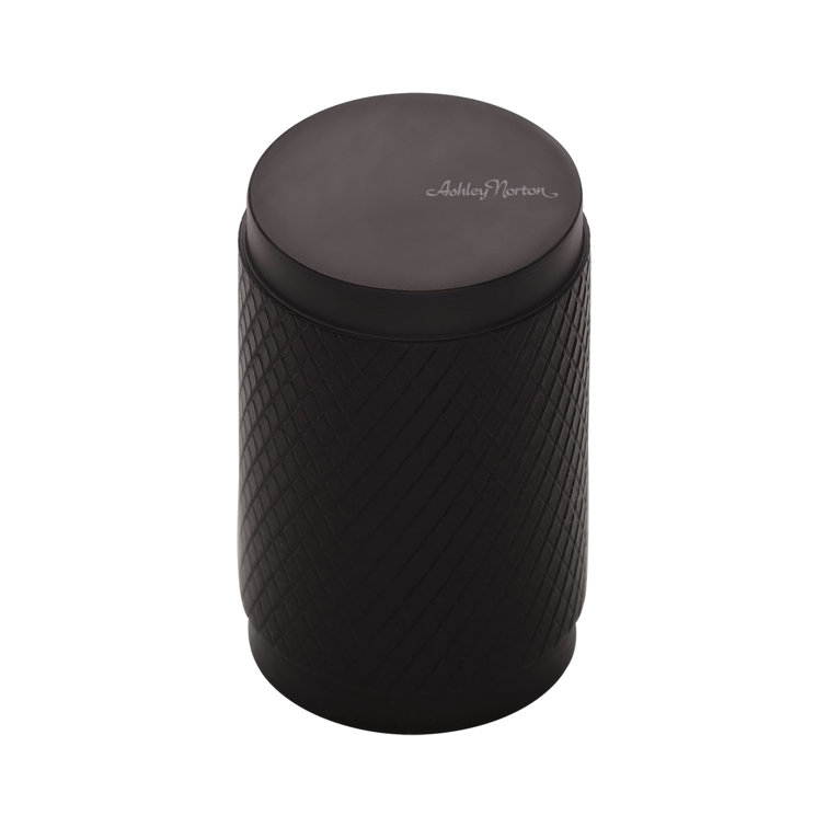 Black Brass Cylindrical Knurled Cabinet Knob with Mounting Hardware