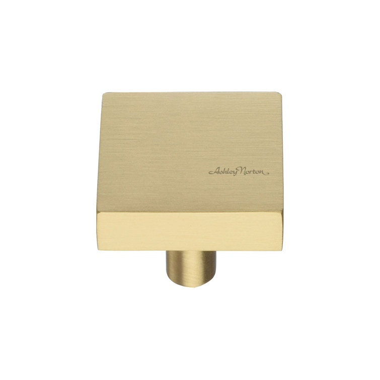 Modern Square Satin Brass Cabinet Knob with Mounting Hardware