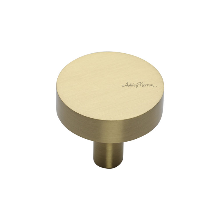 Brushed Satin Brass Round Knob with Mounting Hardware
