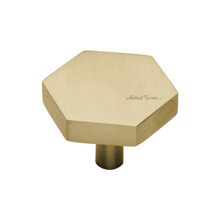 Satin Brass Hexagonal Geometric Cabinet Knob