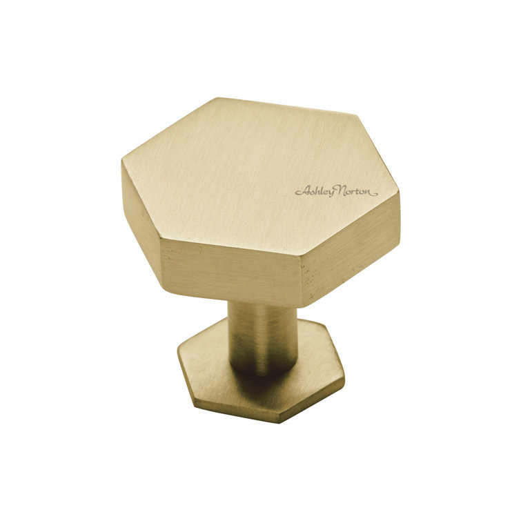 Satin Brass Geometric Knob with Polished Nickel Finish