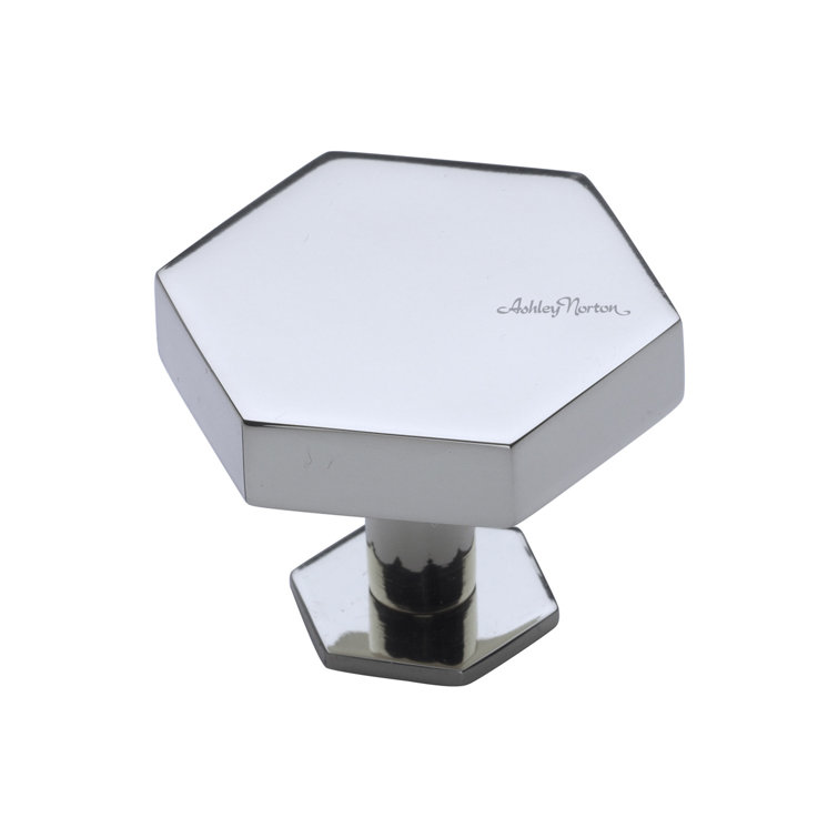 Polished Chrome Geometric Hex Knob with Mounting Hardware