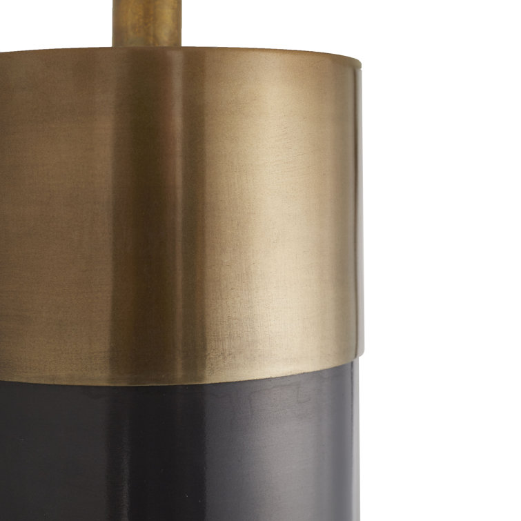 Bronze and Black Column Table Lamp with Ivory Shade