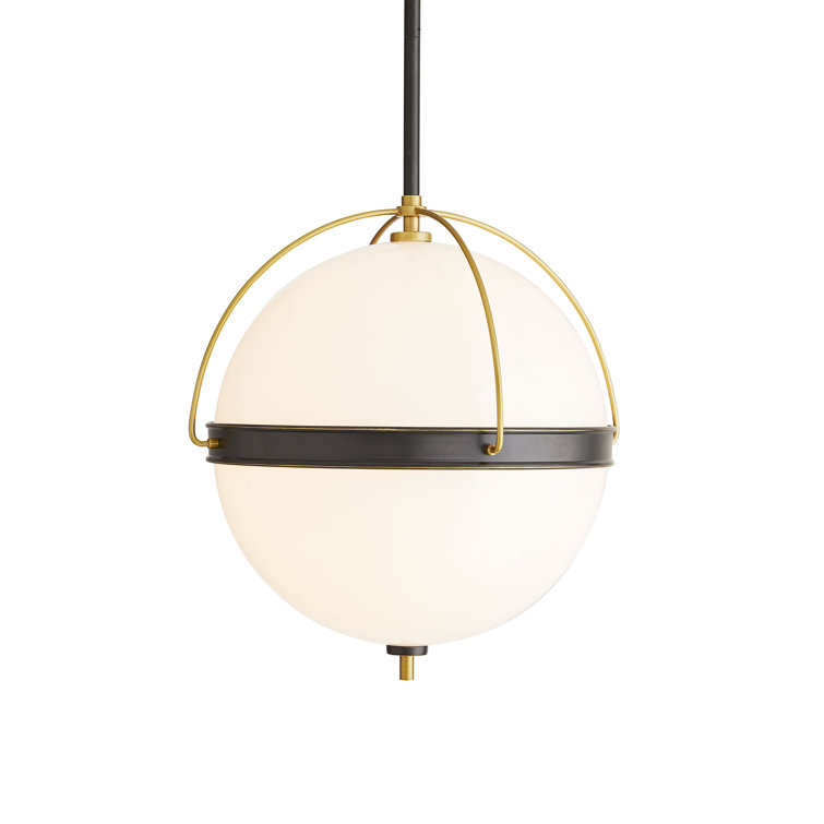 Opal Glass Globe Pendant with Antique Brass Piping 19"
