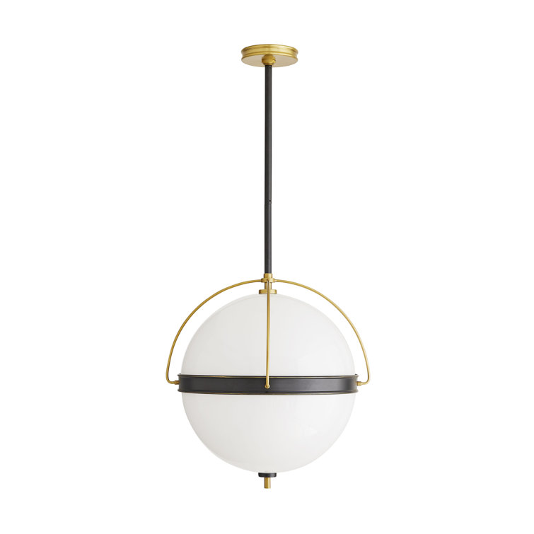 Opal Glass Globe Pendant with Antique Brass Piping 19"