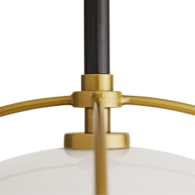 Opal Glass Globe Pendant with Antique Brass Piping 19"