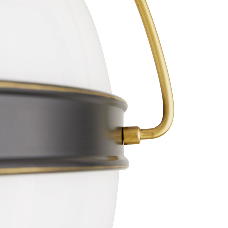 Opal Glass Globe Pendant with Antique Brass Piping 19"