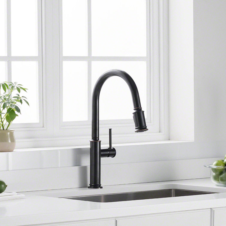 Elegant Bronze 17" Modern Pull-Out Spray Kitchen Faucet