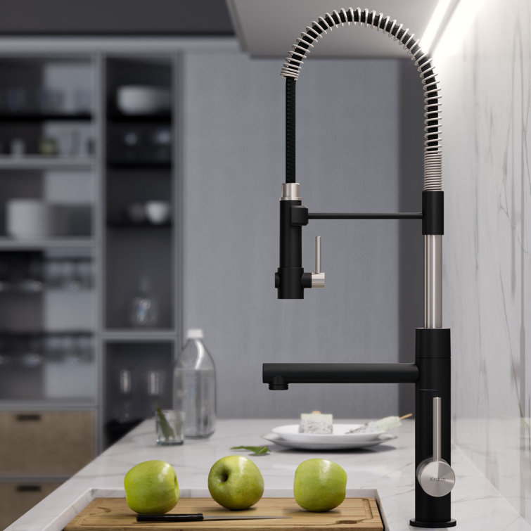 Stainless Steel and Matte Black Pull-Down Kitchen Faucet
