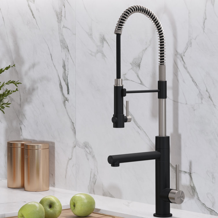 Stainless Steel and Matte Black Pull-Down Kitchen Faucet
