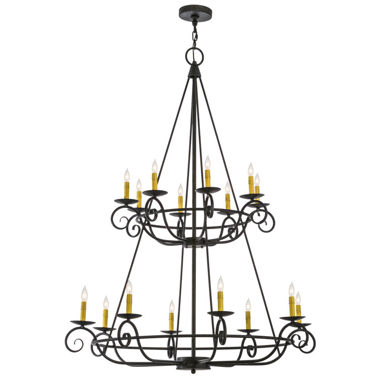 Antique Iron 16-Light Two-Tier Candle Chandelier