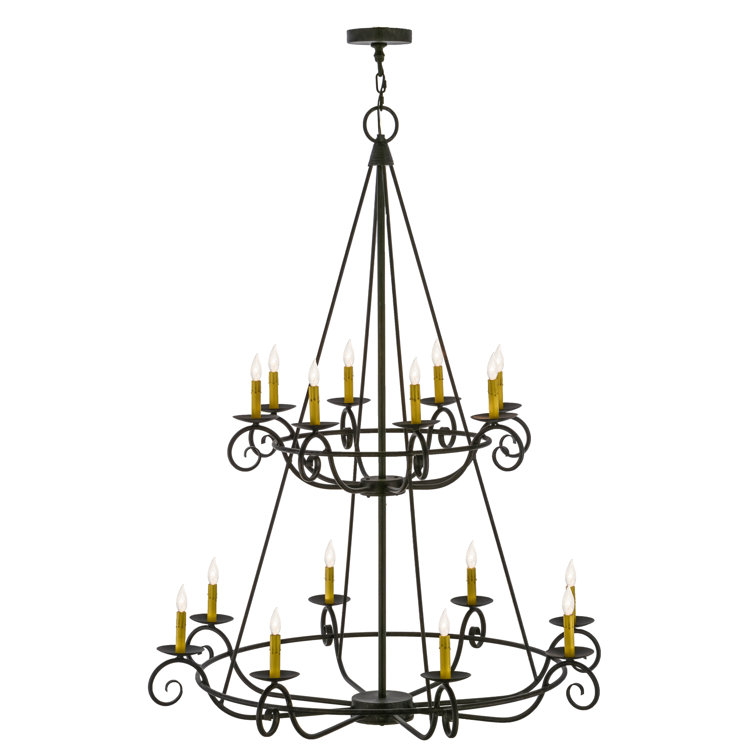 Antique Iron 16-Light Two-Tier Candle Chandelier