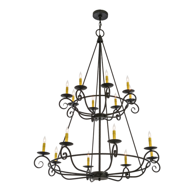 Antique Iron 16-Light Two-Tier Candle Chandelier