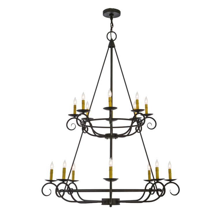 Antique Iron 16-Light Two-Tier Candle Chandelier