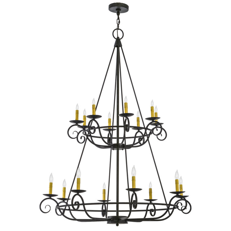 Antique Iron 16-Light Two-Tier Candle Chandelier
